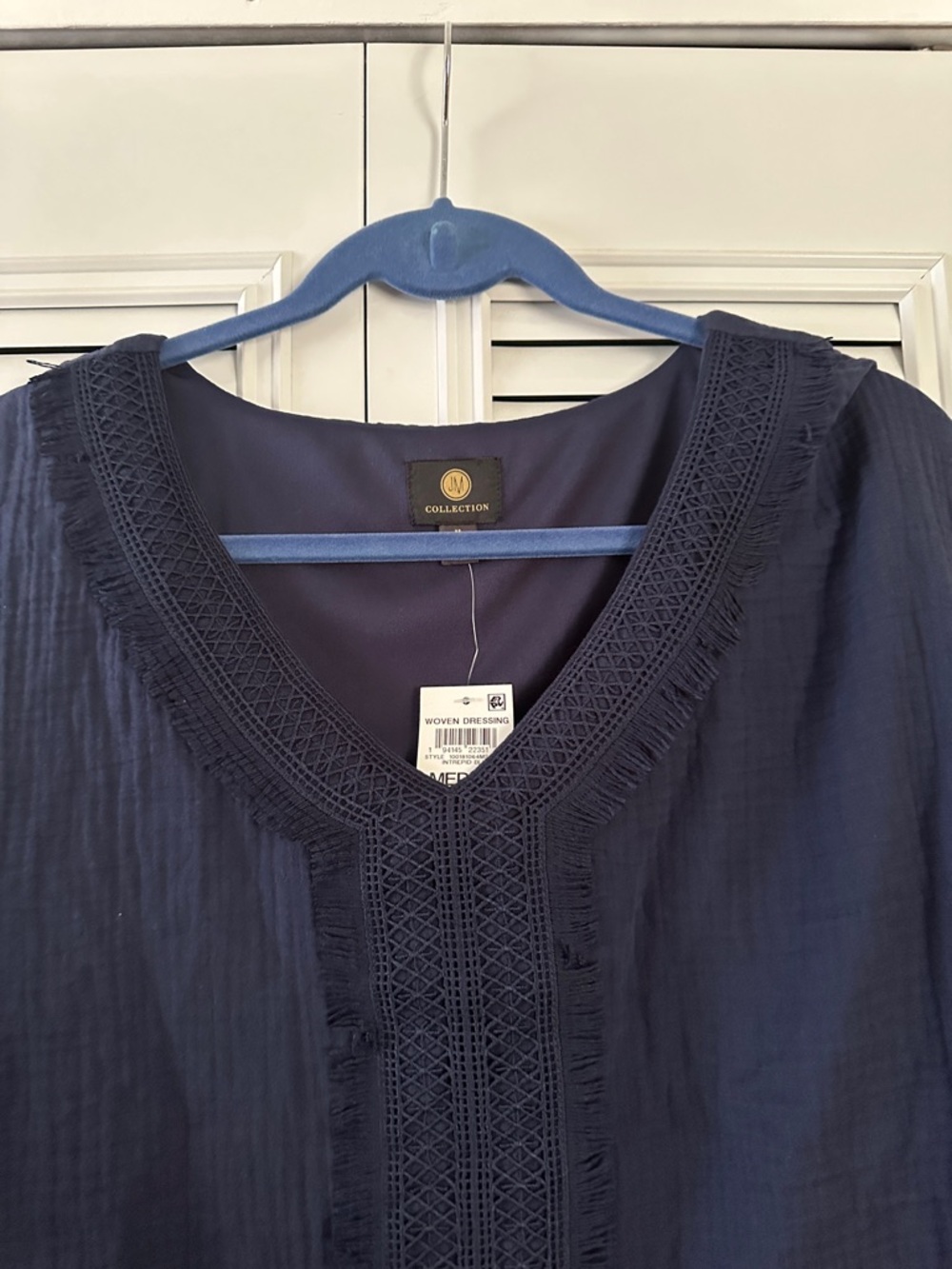 JM Collection Navy V-Neck Crochet Detail Boho Poncho Tank Top Size M - Picture 5 of 6